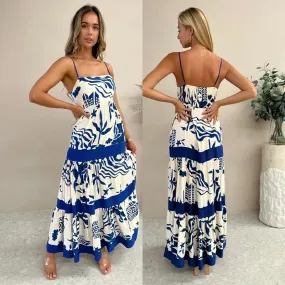 2024 Summer Women's Beach Dress - Sexy Backless Sleeveless Slip with Pleated Patchwork, Elegant Panelled Design