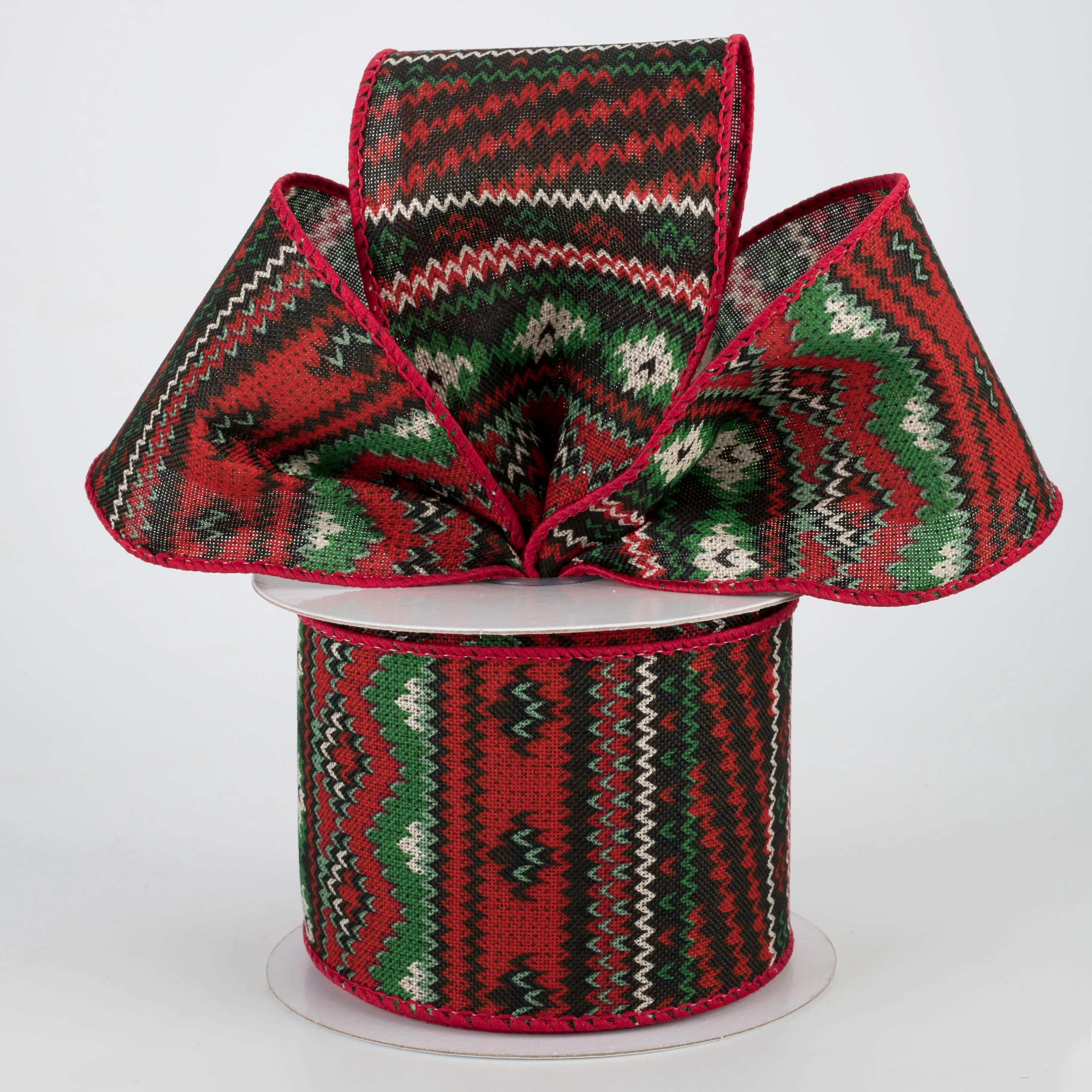 2.5" Holiday Sweater Ribbon: Black, Red, Emerald (10 Yards)