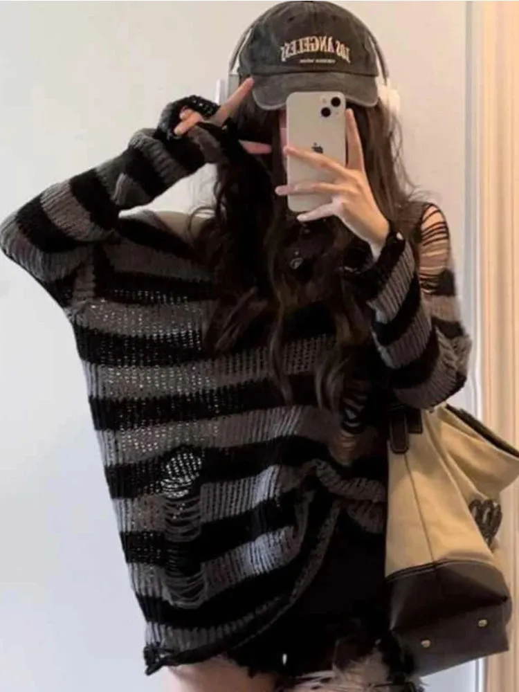 Alt Gray Striped Knitted Sweater