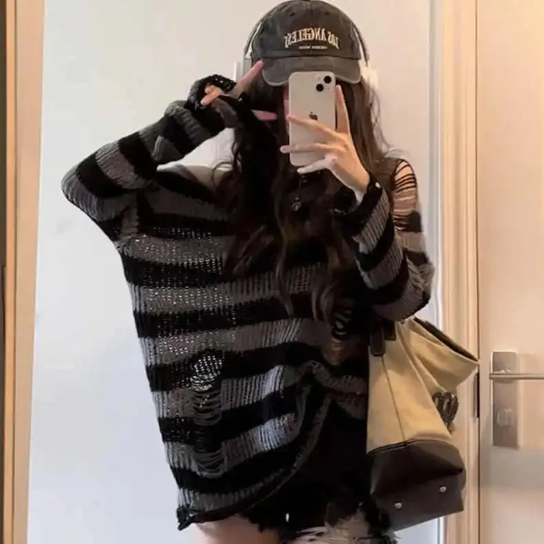 Alt Gray Striped Knitted Sweater