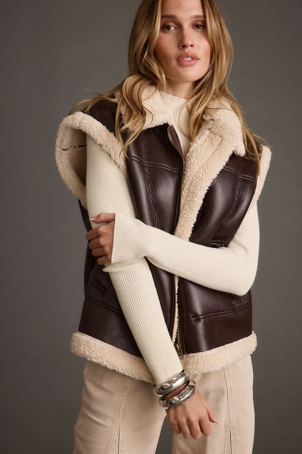 Bighorn Oversized Sherpa Vegan Leather Vest