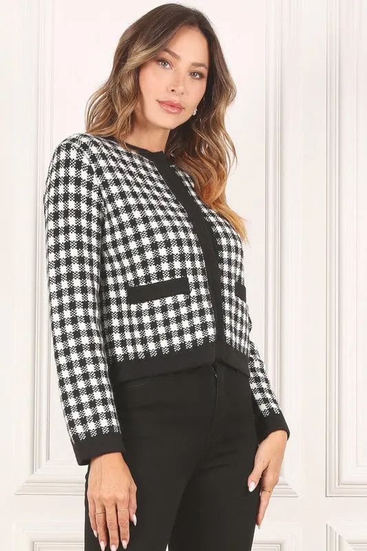 Black check knitted jacket