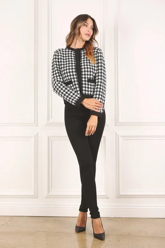 Black check knitted jacket