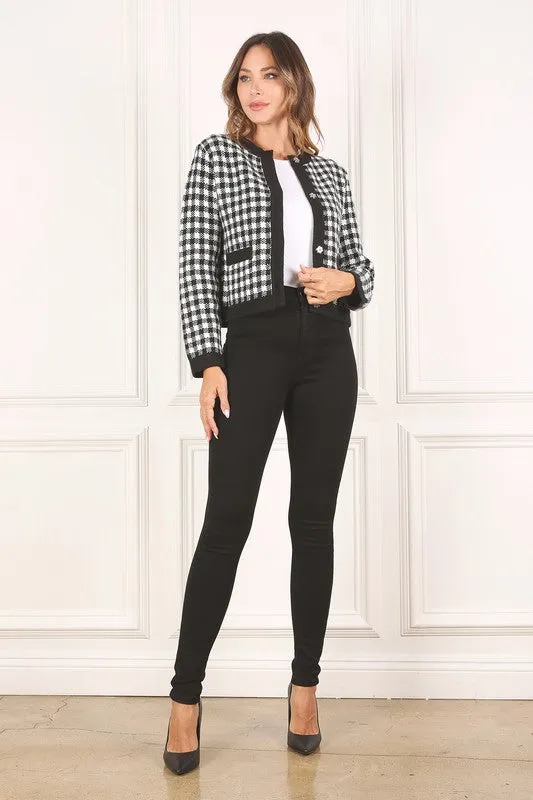 Black check knitted jacket