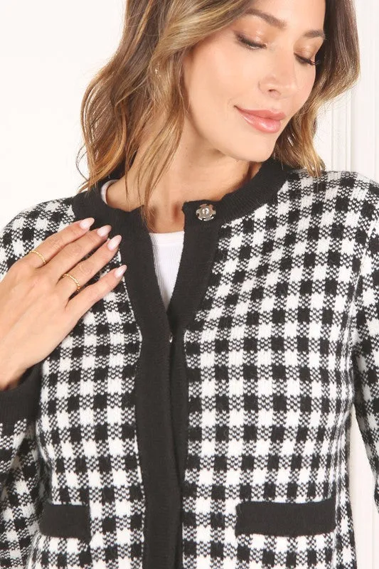 Black check knitted jacket