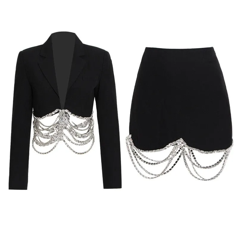 Black Drip Blazer Dress Set