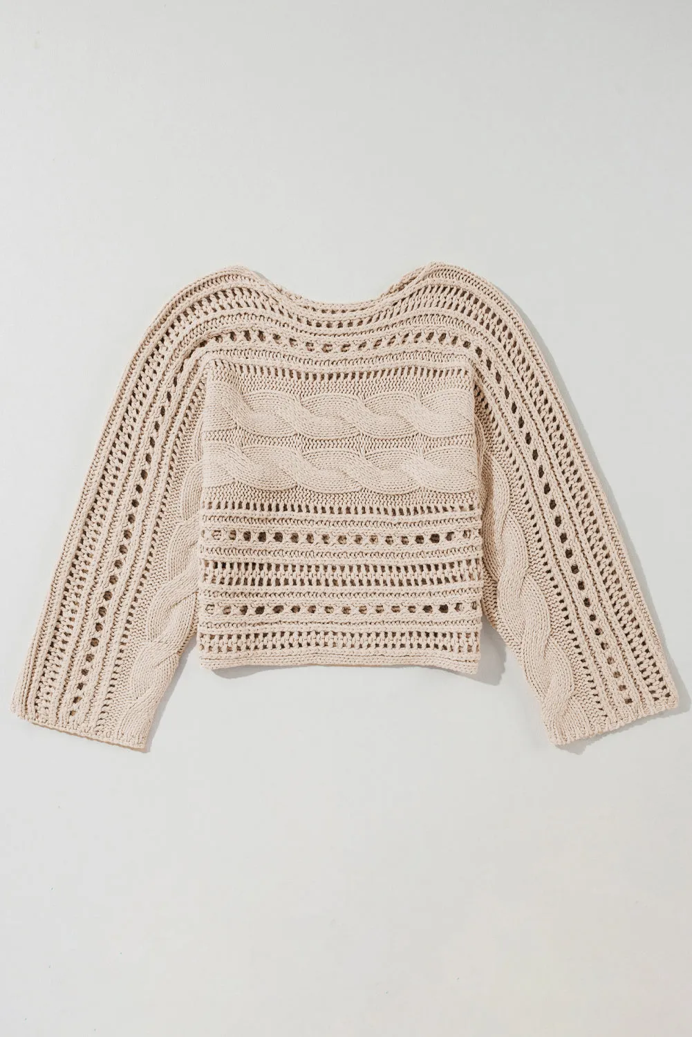 Black Hollow-out Cable Knit Cropped Sweater