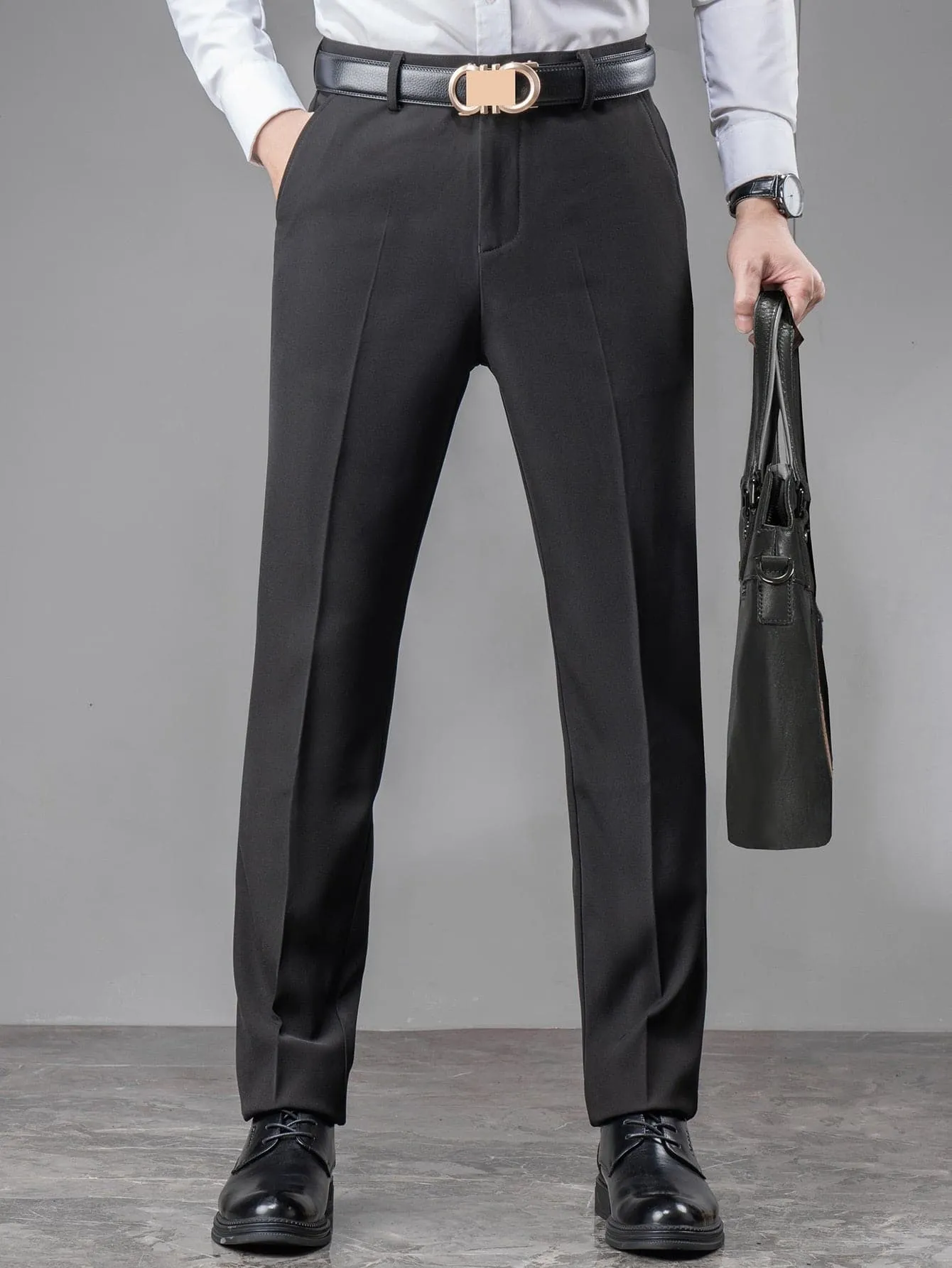 Black Slant Pocket Button Front Tailored Trousers