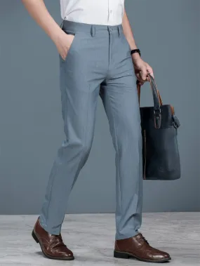 Blue Slant Pocket Zipper Fly Tailored Trousers