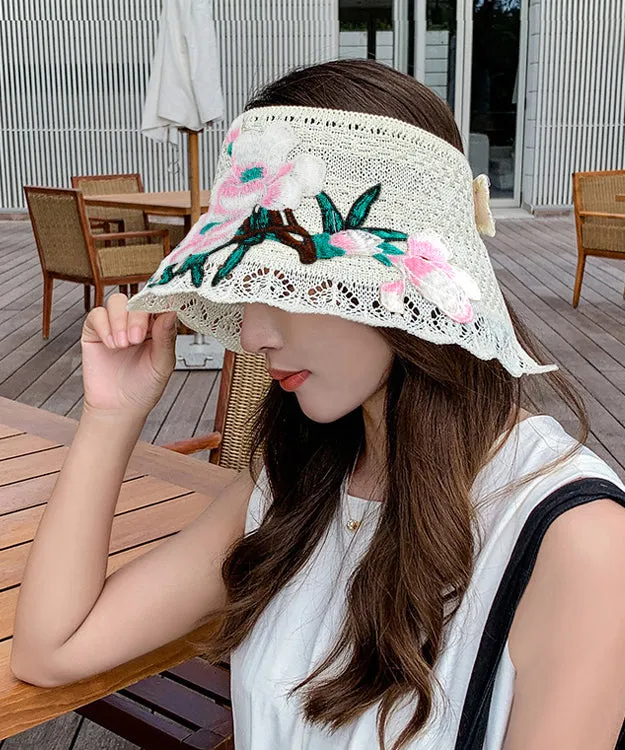 Boho Black Embroidery Hollow Out Beach Sun Hat YU1002