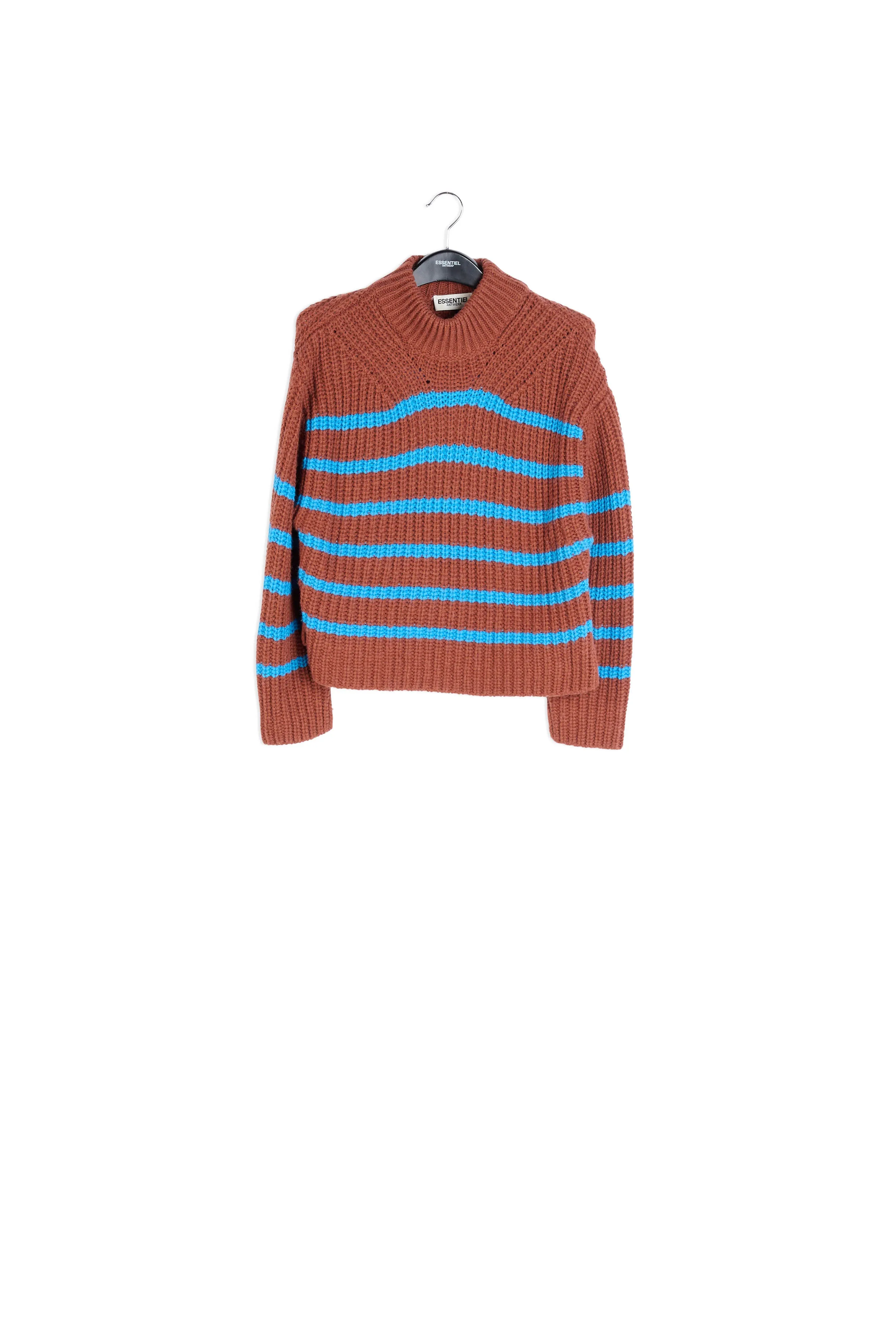 Brown and blue striped ribbed-knit sweater