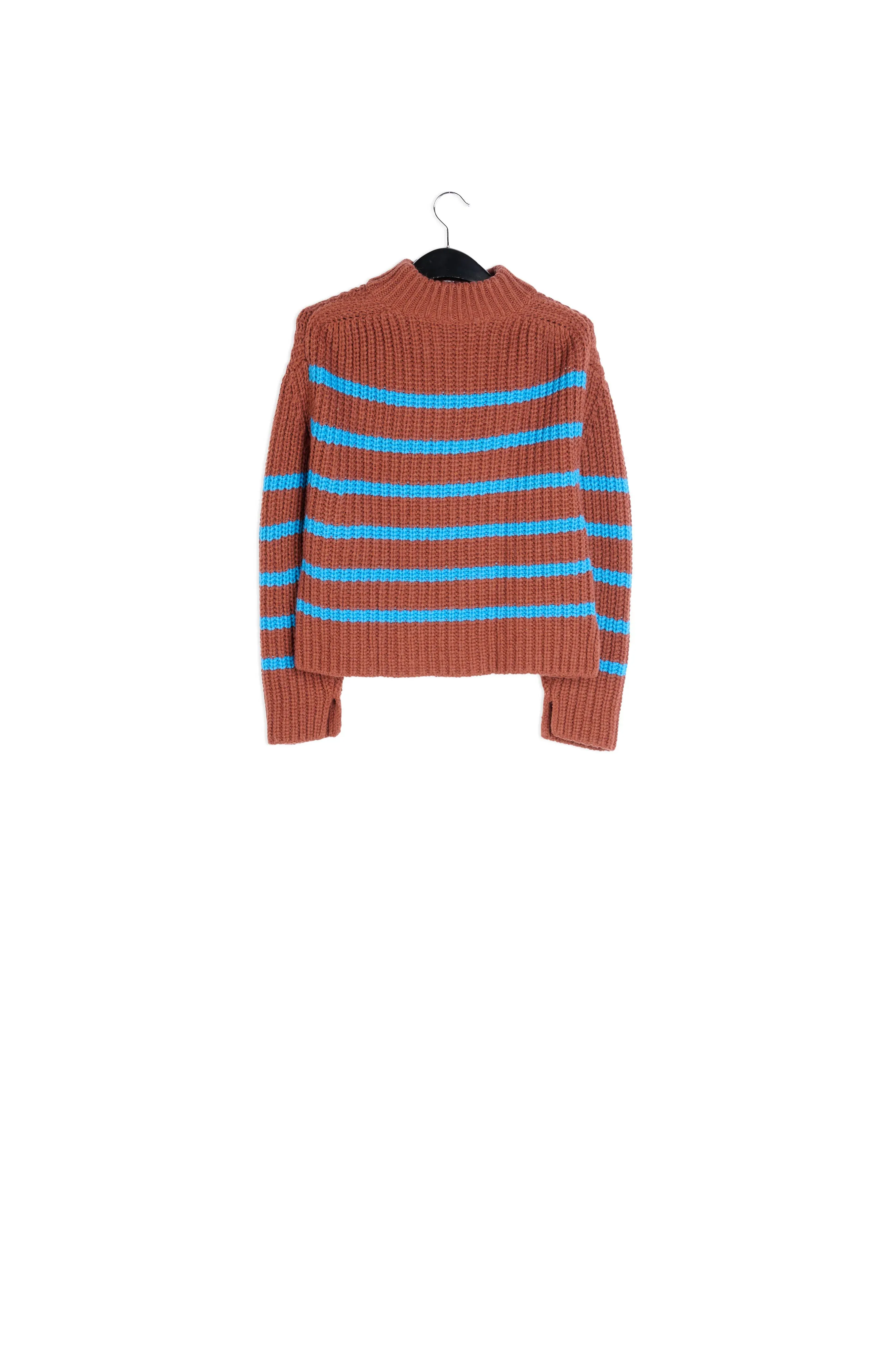 Brown and blue striped ribbed-knit sweater