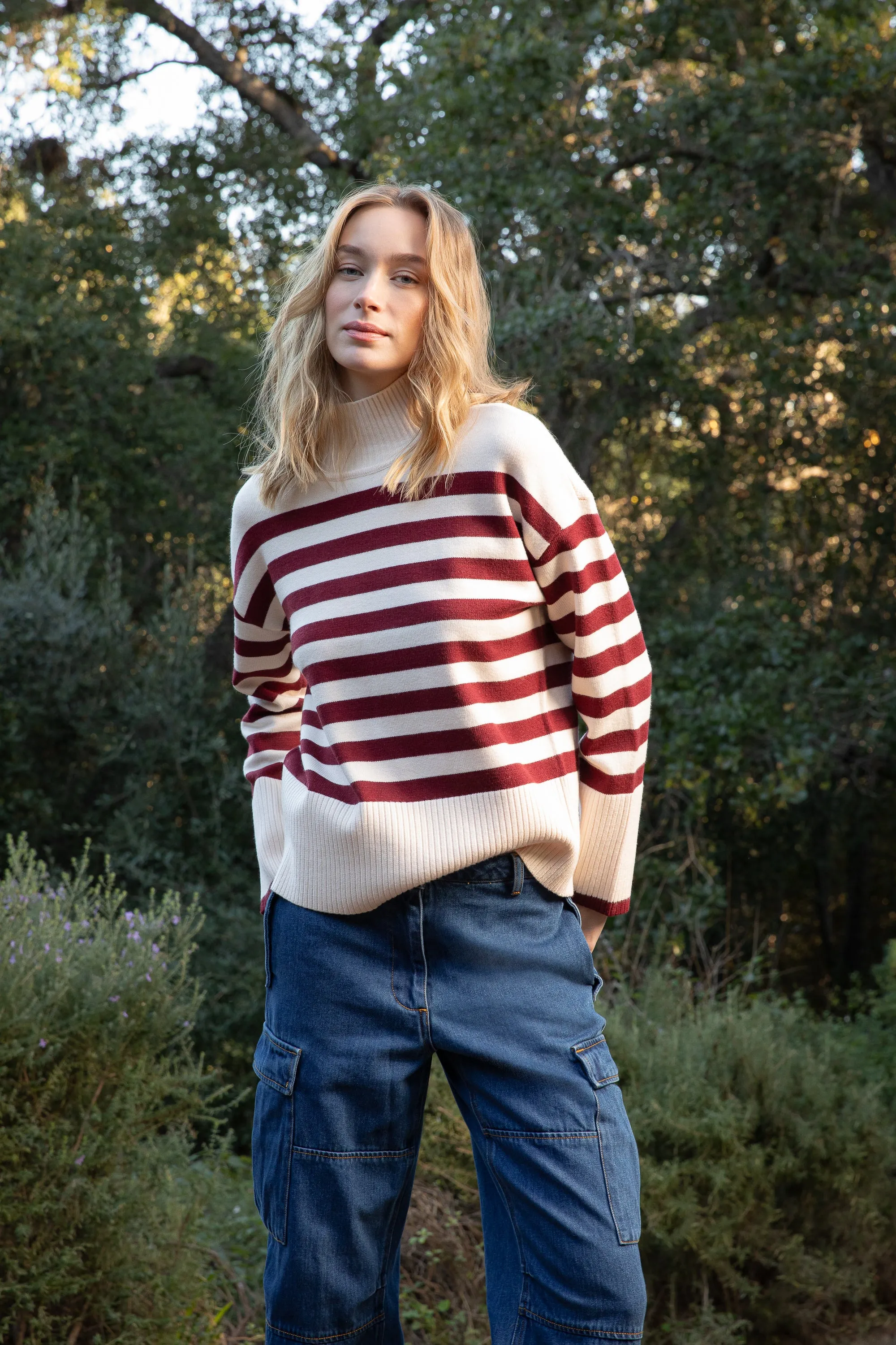 Caden Ivory Red Stripe Sweater