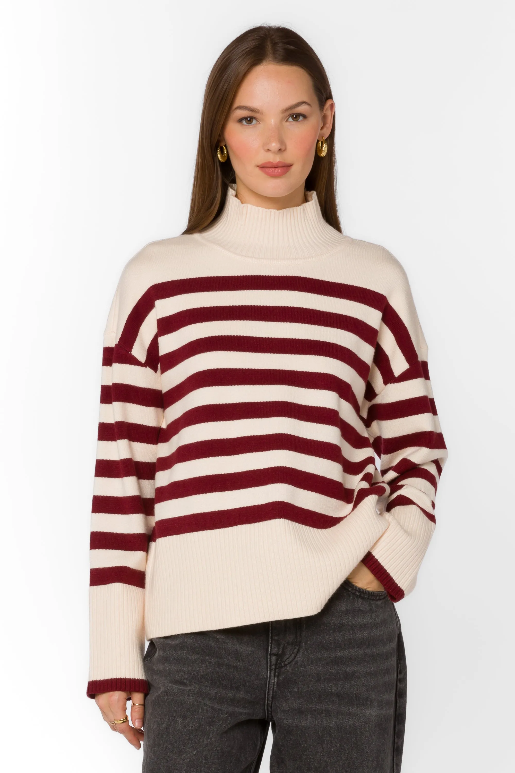 Caden Ivory Red Stripe Sweater