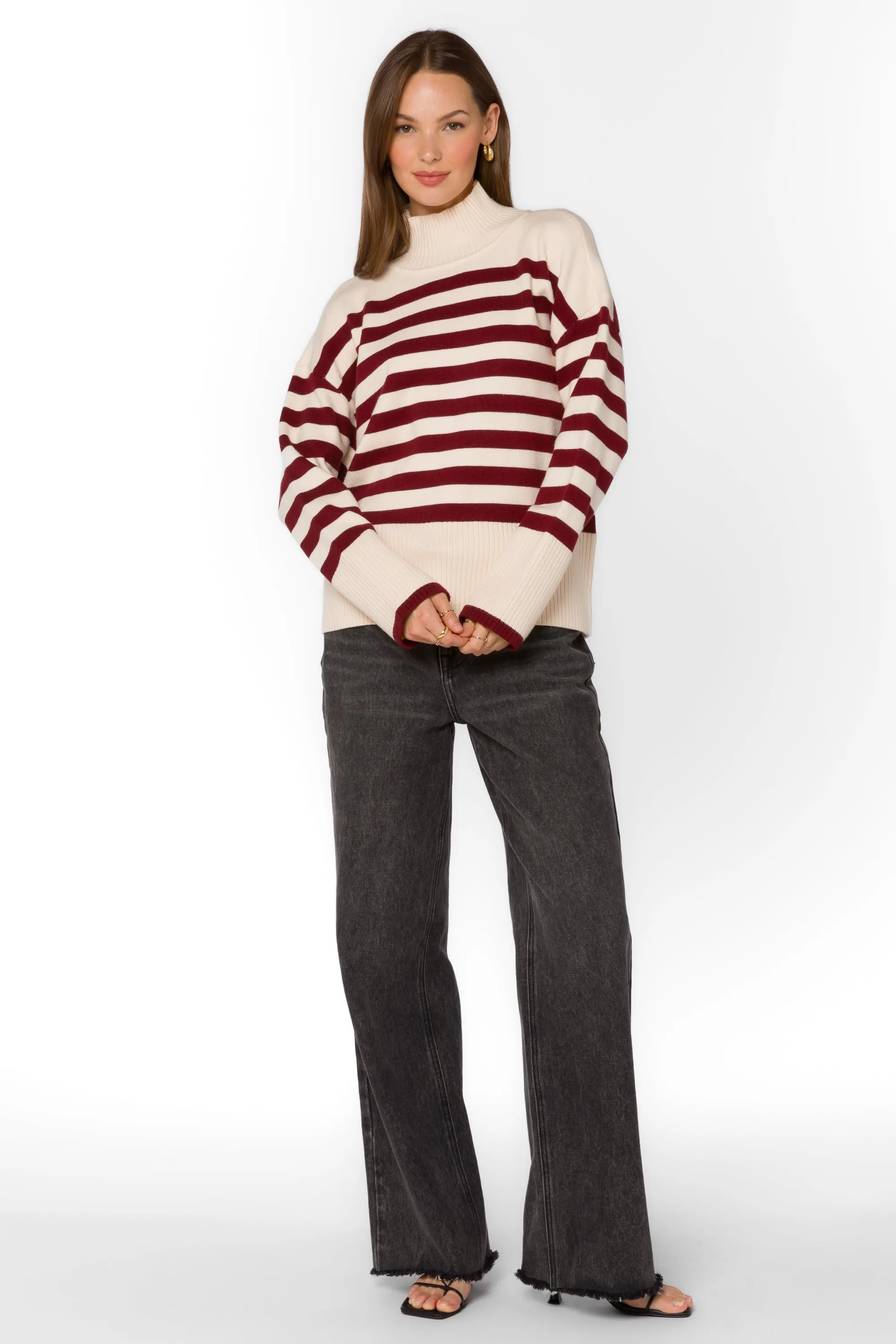 Caden Ivory Red Stripe Sweater