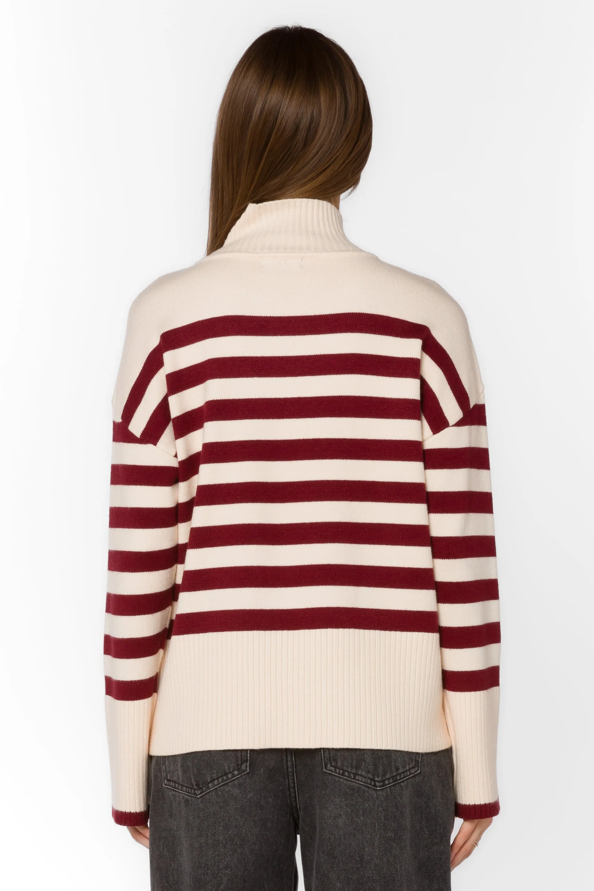 Caden Ivory Red Stripe Sweater