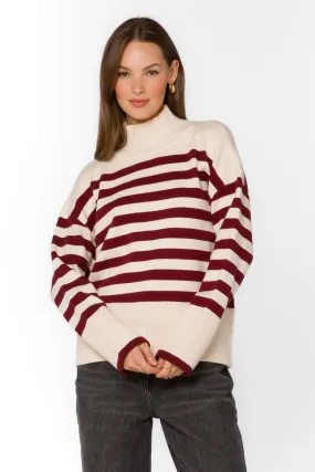 Caden Ivory Red Stripe Sweater