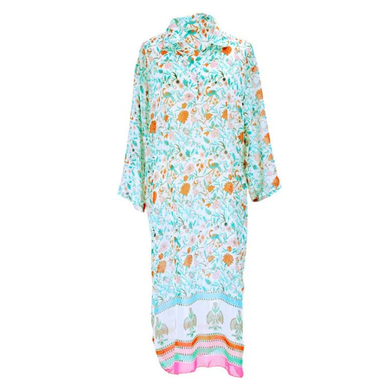 Chiffon Print Robe Style Beach Dress Large Holiday Dress Bikini Blouse