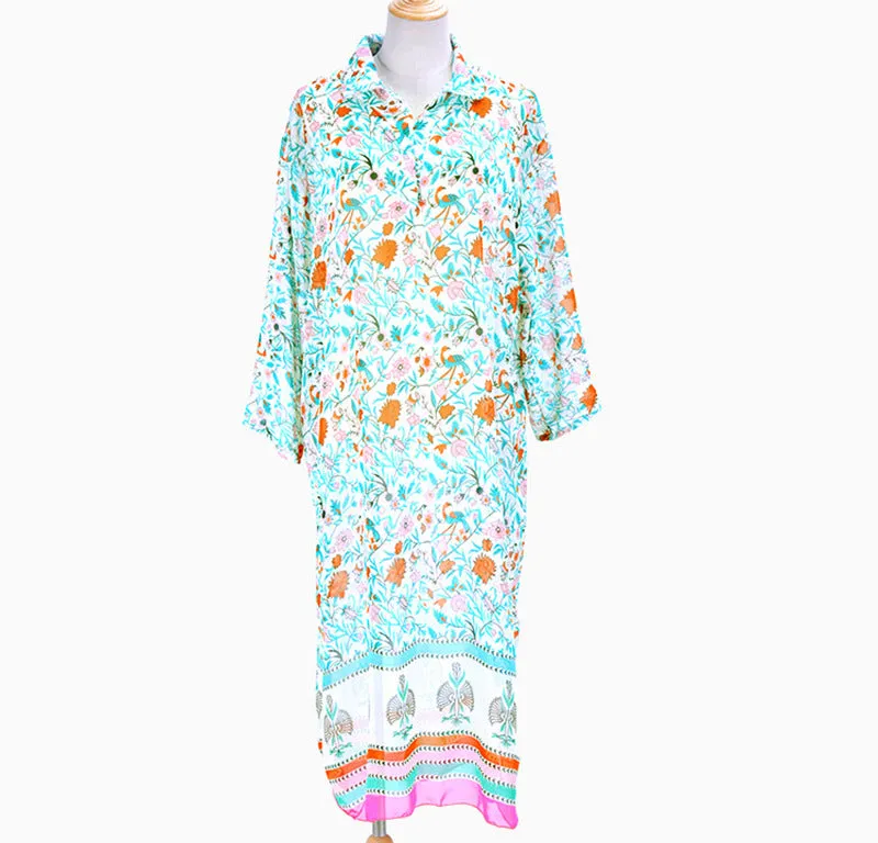 Chiffon Print Robe Style Beach Dress Large Holiday Dress Bikini Blouse