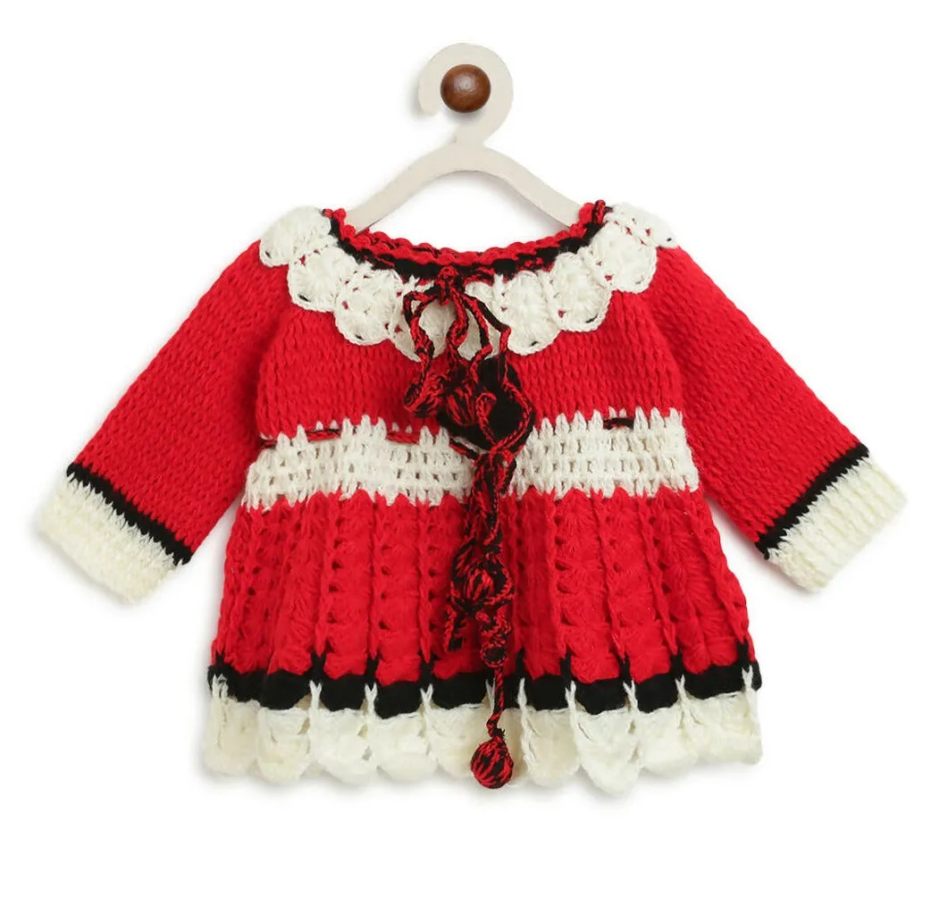 ChutPut Hand knitted Crochet Red Panda Wool Dress For Baby Girls - Red