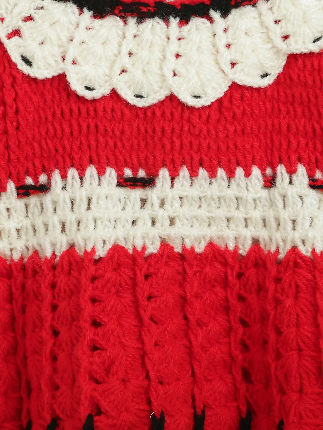 ChutPut Hand knitted Crochet Red Panda Wool Dress For Baby Girls - Red