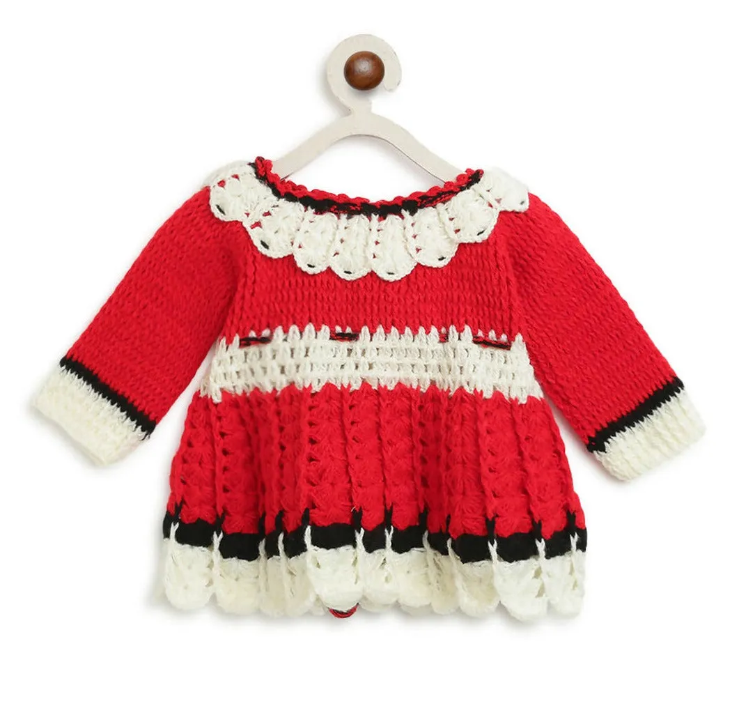 ChutPut Hand knitted Crochet Red Panda Wool Dress For Baby Girls - Red