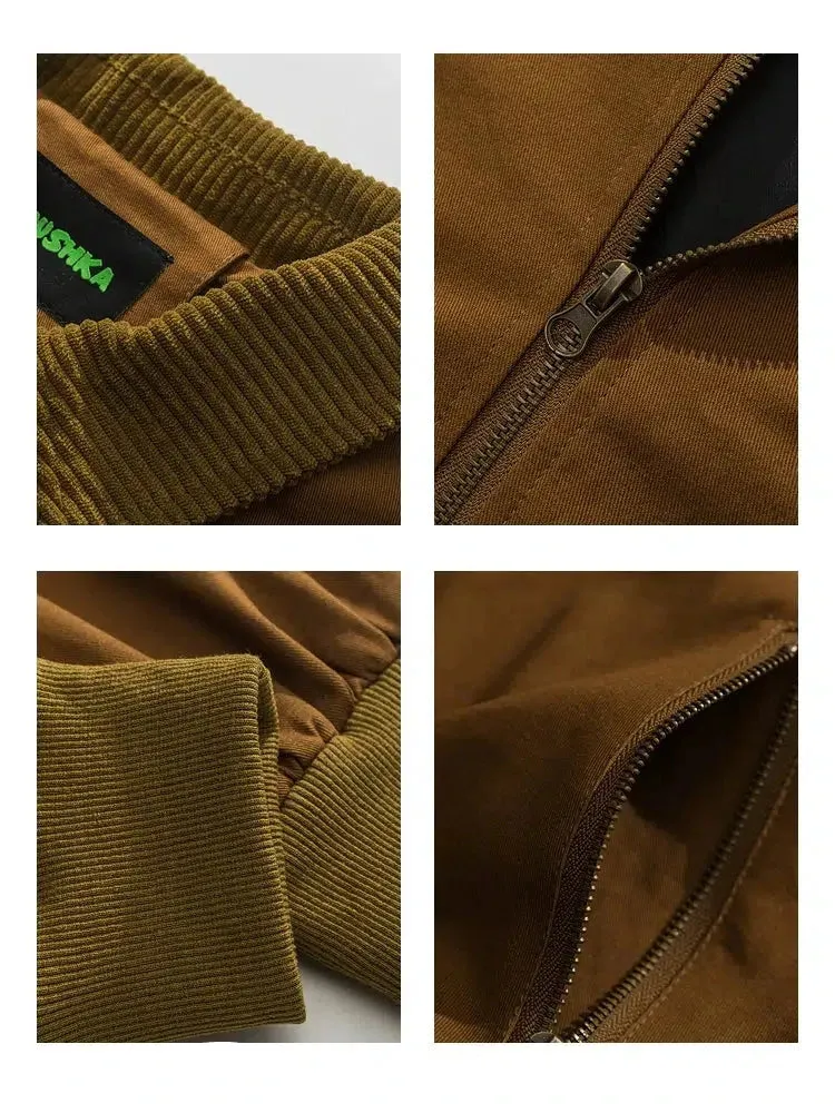 Classic Corduroy-Collar Zip-Up Jacket