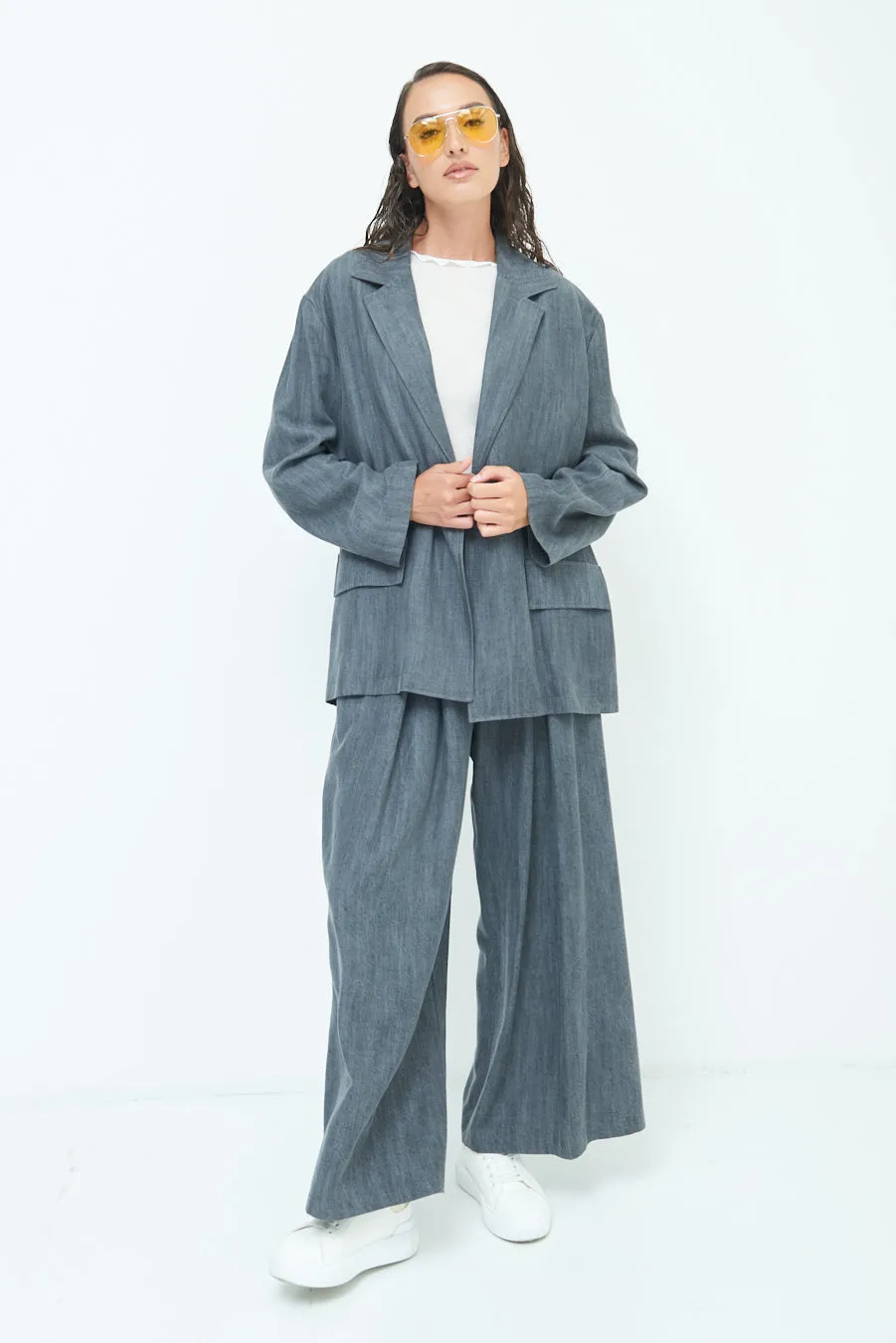 Classic oversized blazer with rolled sleeves wholesale