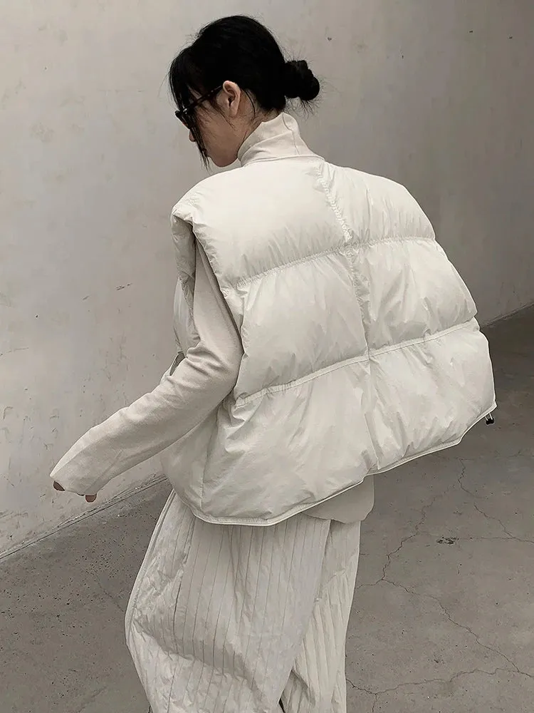 Cool Dawn Sleeveless Puffer Vest | Beige/Milk White, Zipper Closure, Oversized Fit