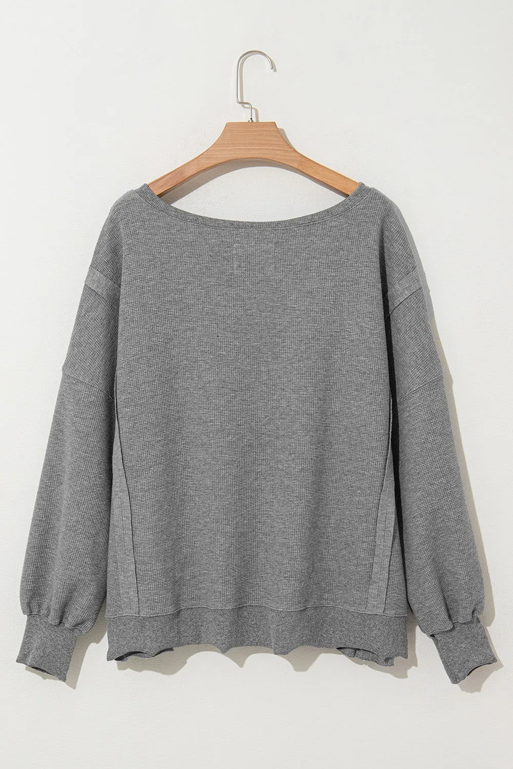 Cozy Chic Waffle Knit Bishop Sleeve Split Oversized Sweatshirt