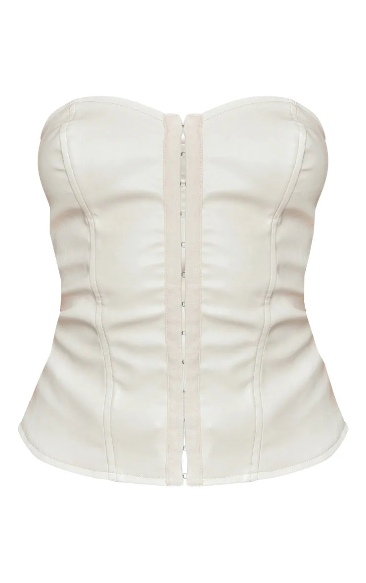 Cream Faux Leather Hook And Eye Structured Corset