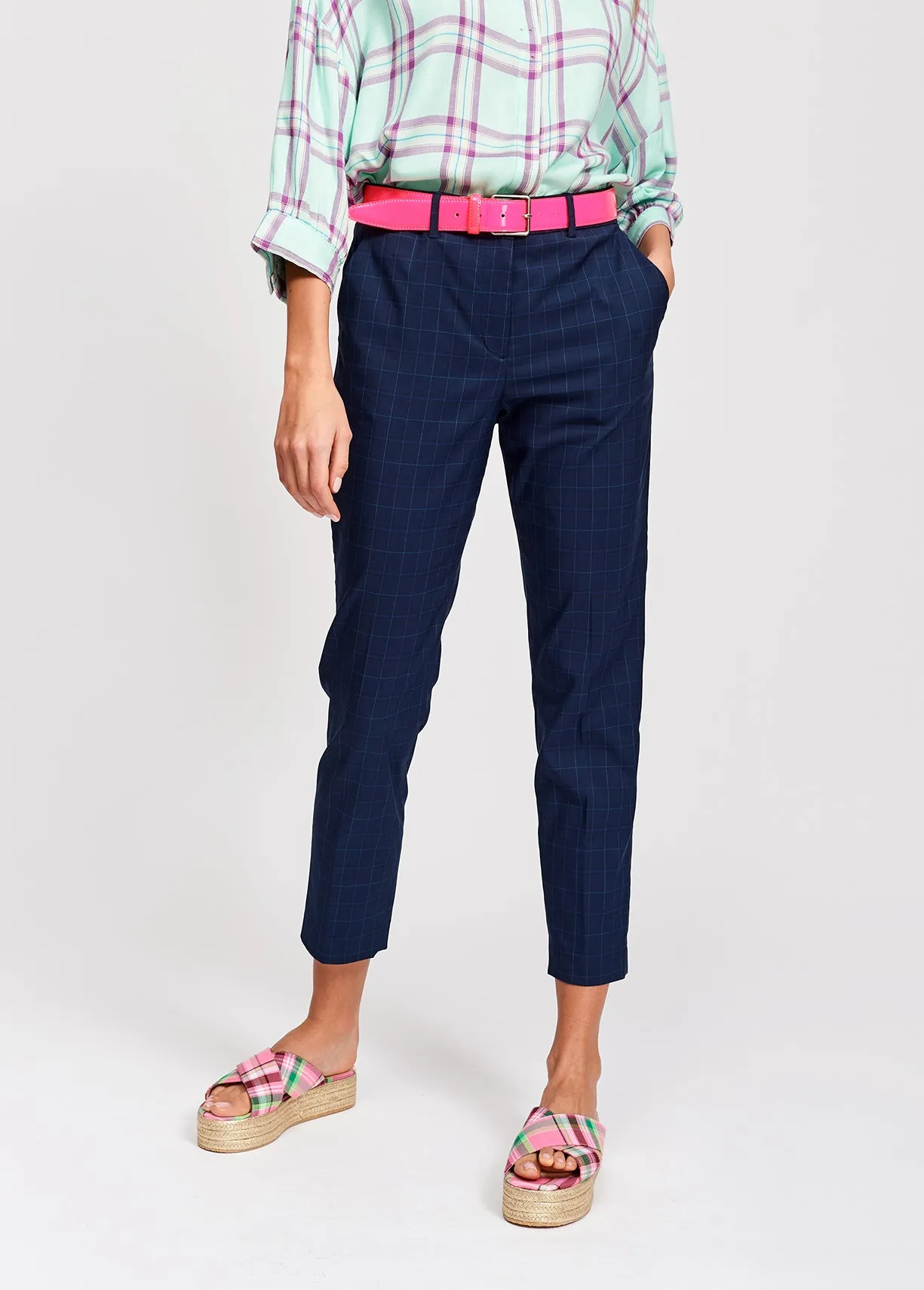 Dark blue plaid tailored trousers