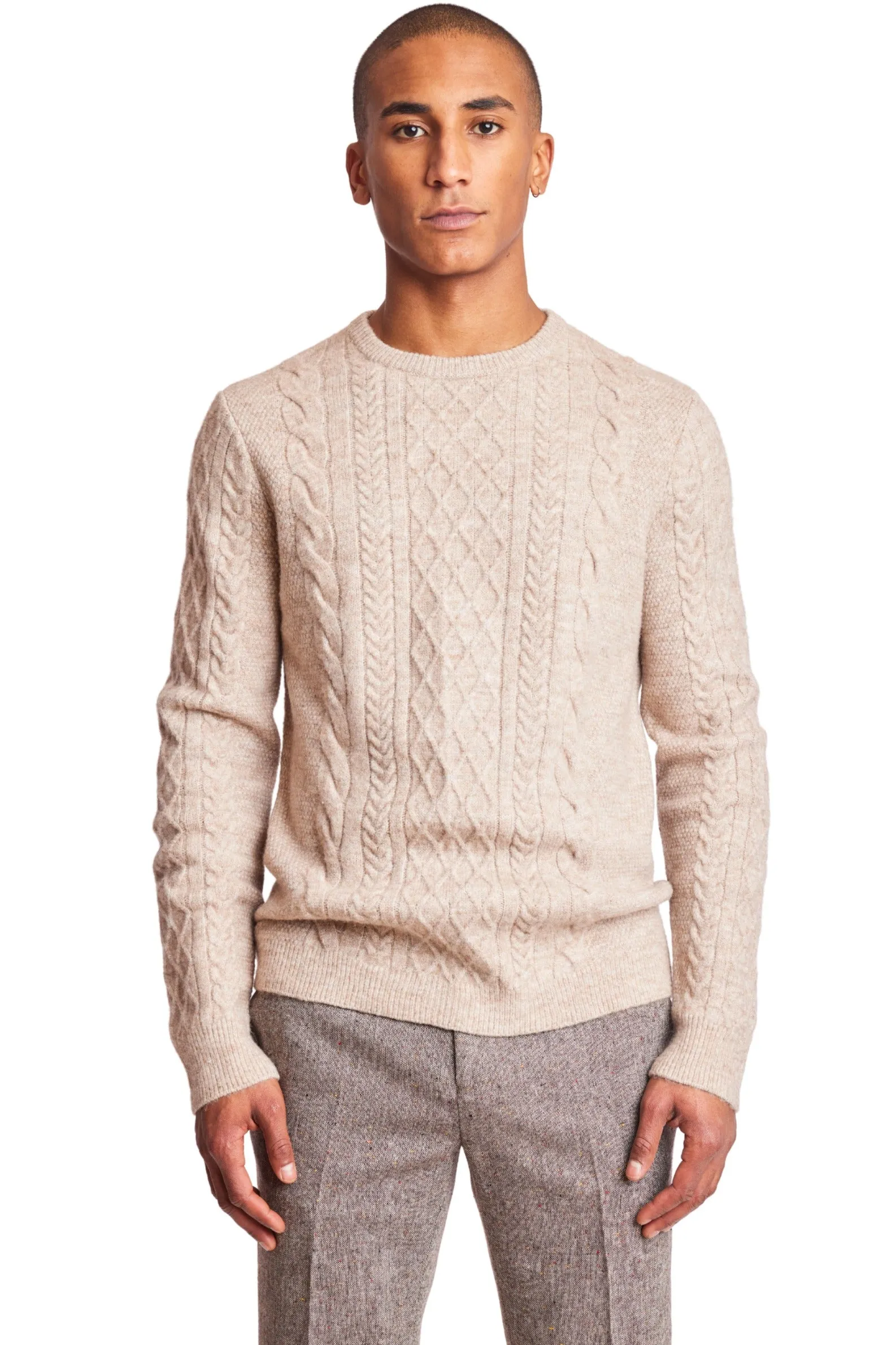 Diamond Cable Crew Sweater - Vanilla Latte