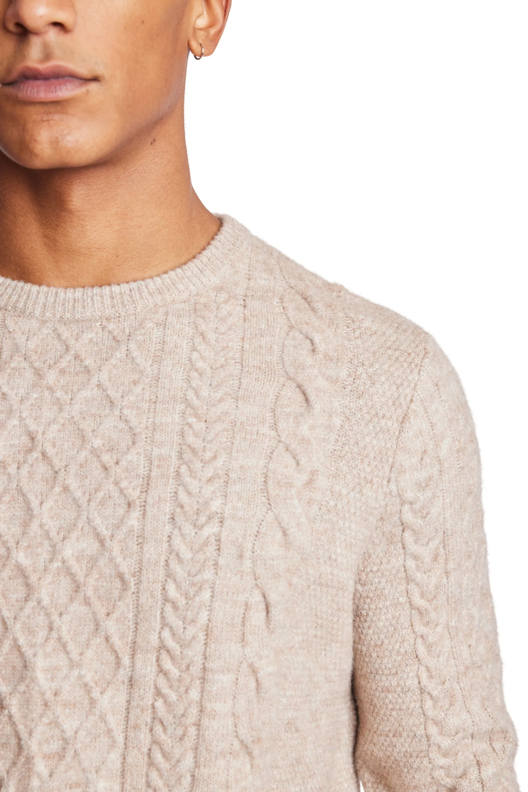 Diamond Cable Crew Sweater - Vanilla Latte