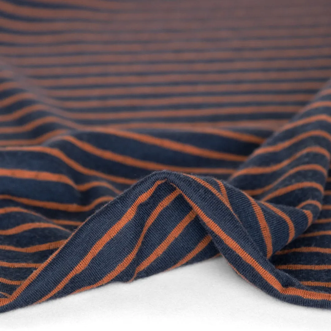 Dots & Stripes Puckered Double Knit - Navy/Teak