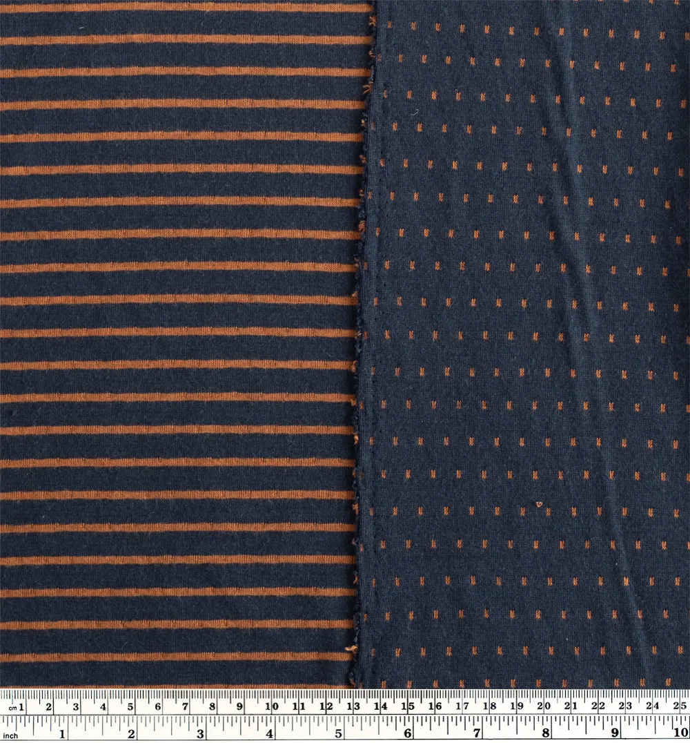 Dots & Stripes Puckered Double Knit - Navy/Teak