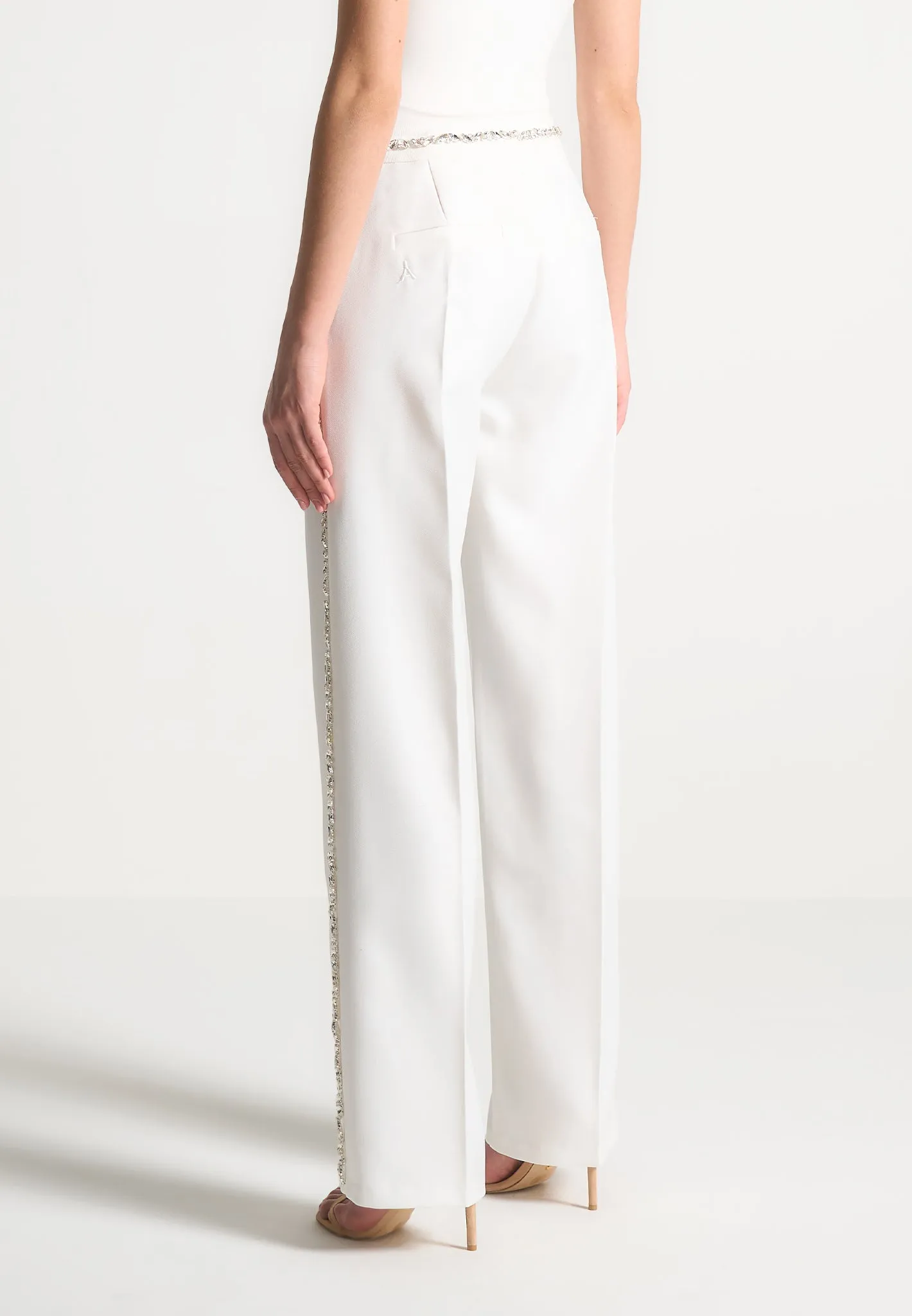 Embellished Tailored Trousers - White