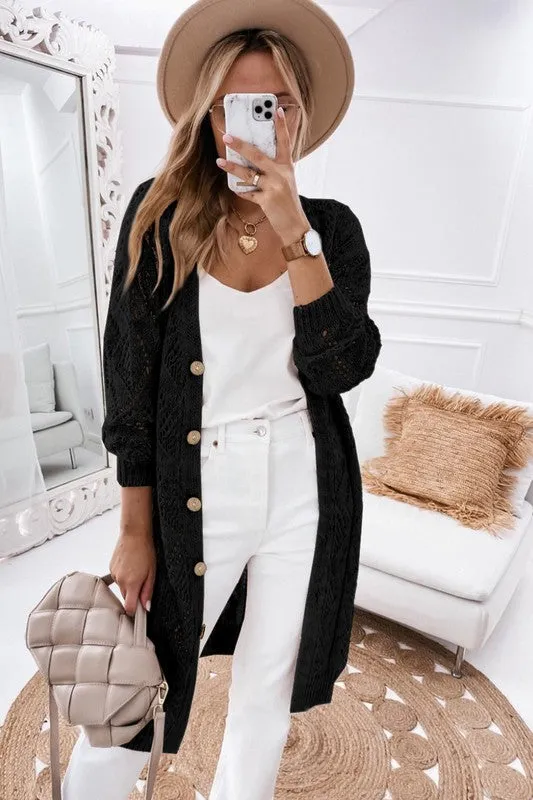 Eyelet sweater button cardigan