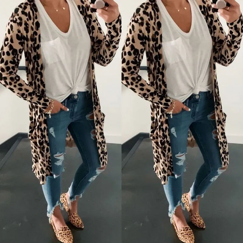 FashionSierra - Cardigan Fashion Sweaters Long Sleeve Leopard Print Knitted Tops Leopard Print Outwear