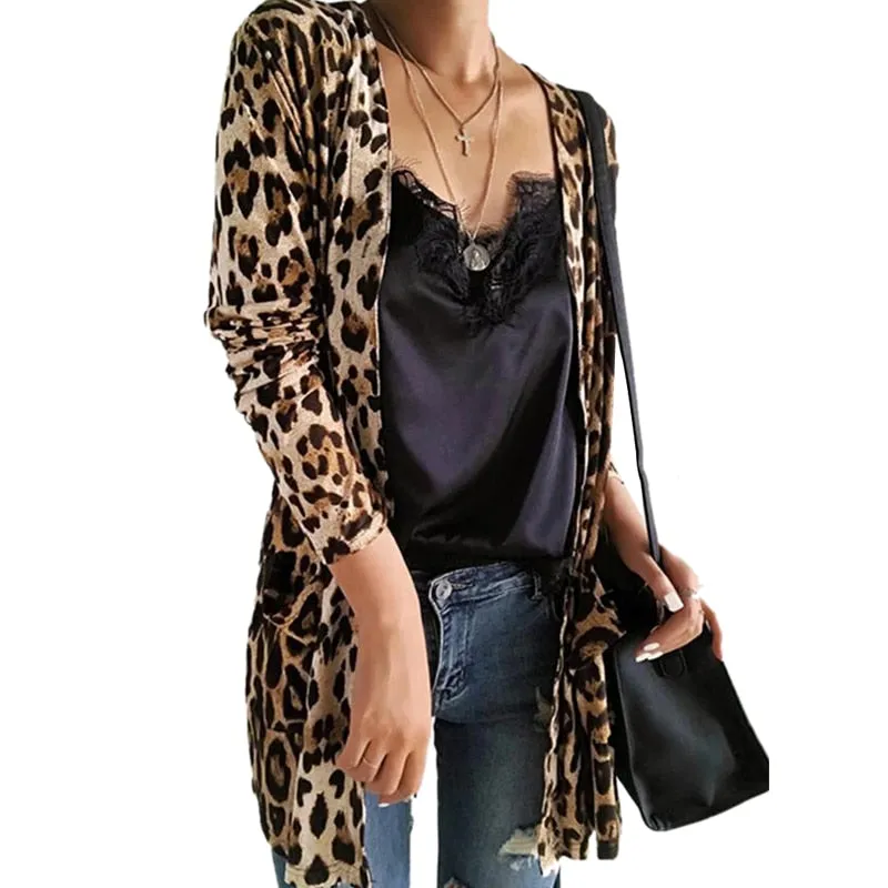 FashionSierra - Cardigan Fashion Sweaters Long Sleeve Leopard Print Knitted Tops Leopard Print Outwear