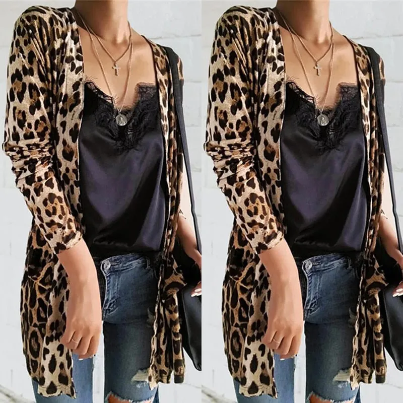 FashionSierra - Cardigan Fashion Sweaters Long Sleeve Leopard Print Knitted Tops Leopard Print Outwear