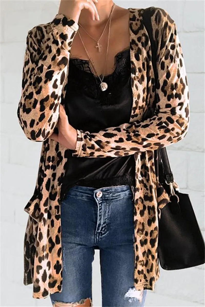 FashionSierra - Cardigan Fashion Sweaters Long Sleeve Leopard Print Knitted Tops Leopard Print Outwear