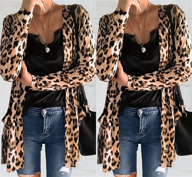 FashionSierra - Cardigan Fashion Sweaters Long Sleeve Leopard Print Knitted Tops Leopard Print Outwear