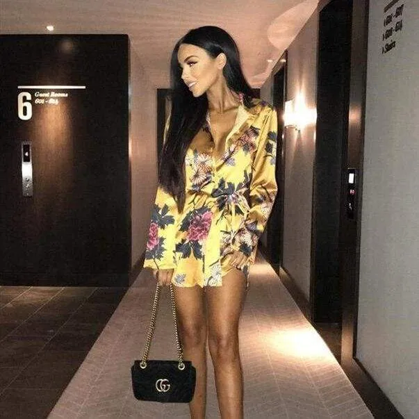 FashionSierra - Summer Women Silk Satin Shirt Dress Ladies Print Floral Long Sleeve Loose Short Mini Dresses Beach Party Dress