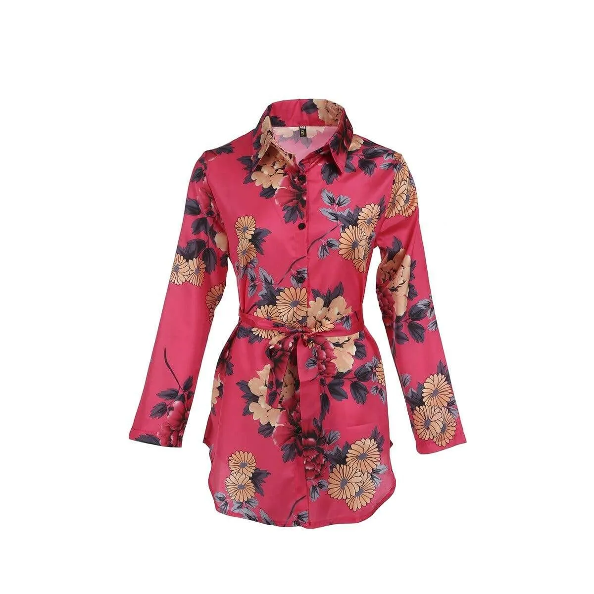 FashionSierra - Summer Women Silk Satin Shirt Dress Ladies Print Floral Long Sleeve Loose Short Mini Dresses Beach Party Dress