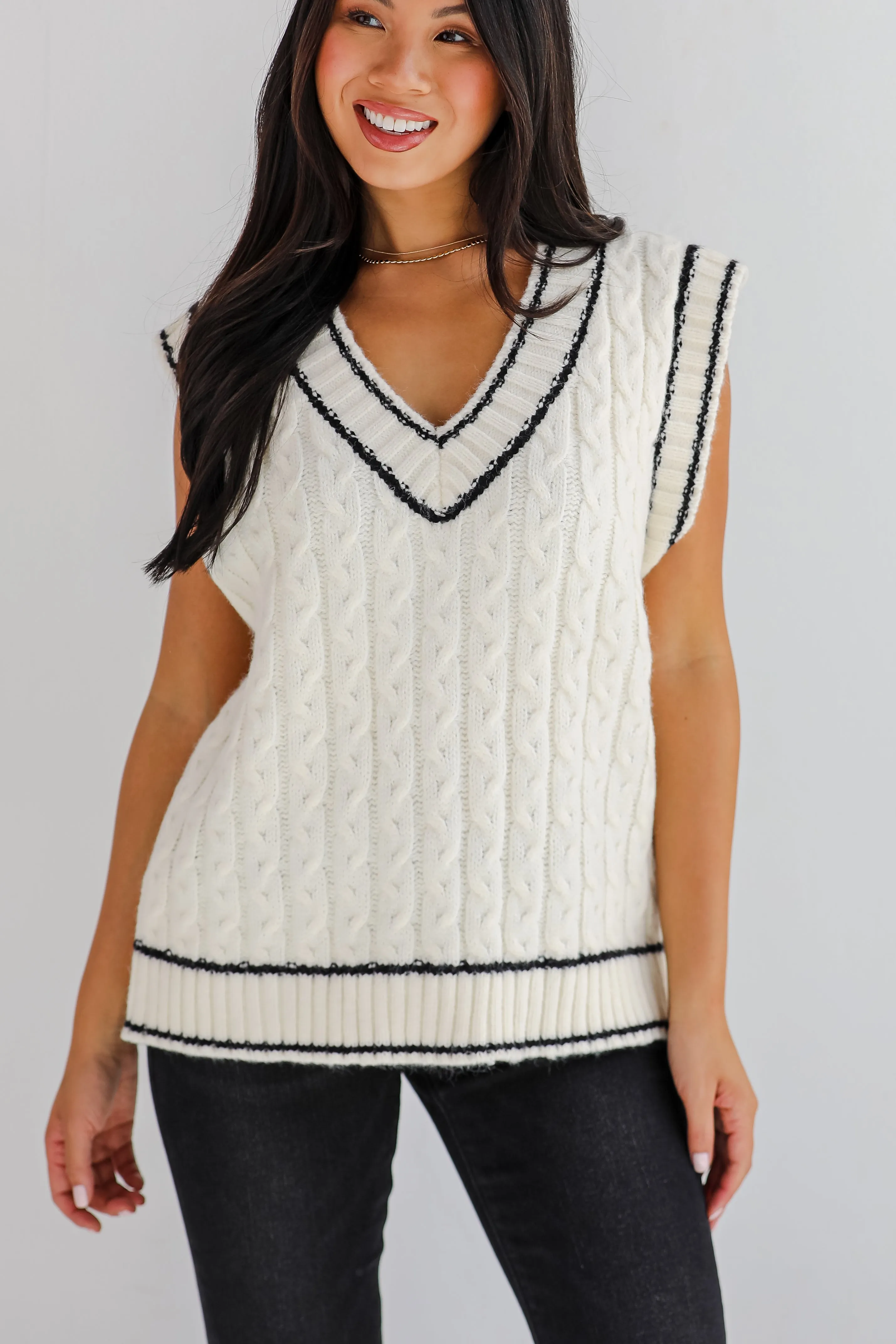 FINAL SALE - Posh Scholar Cable Knit Sweater Vest