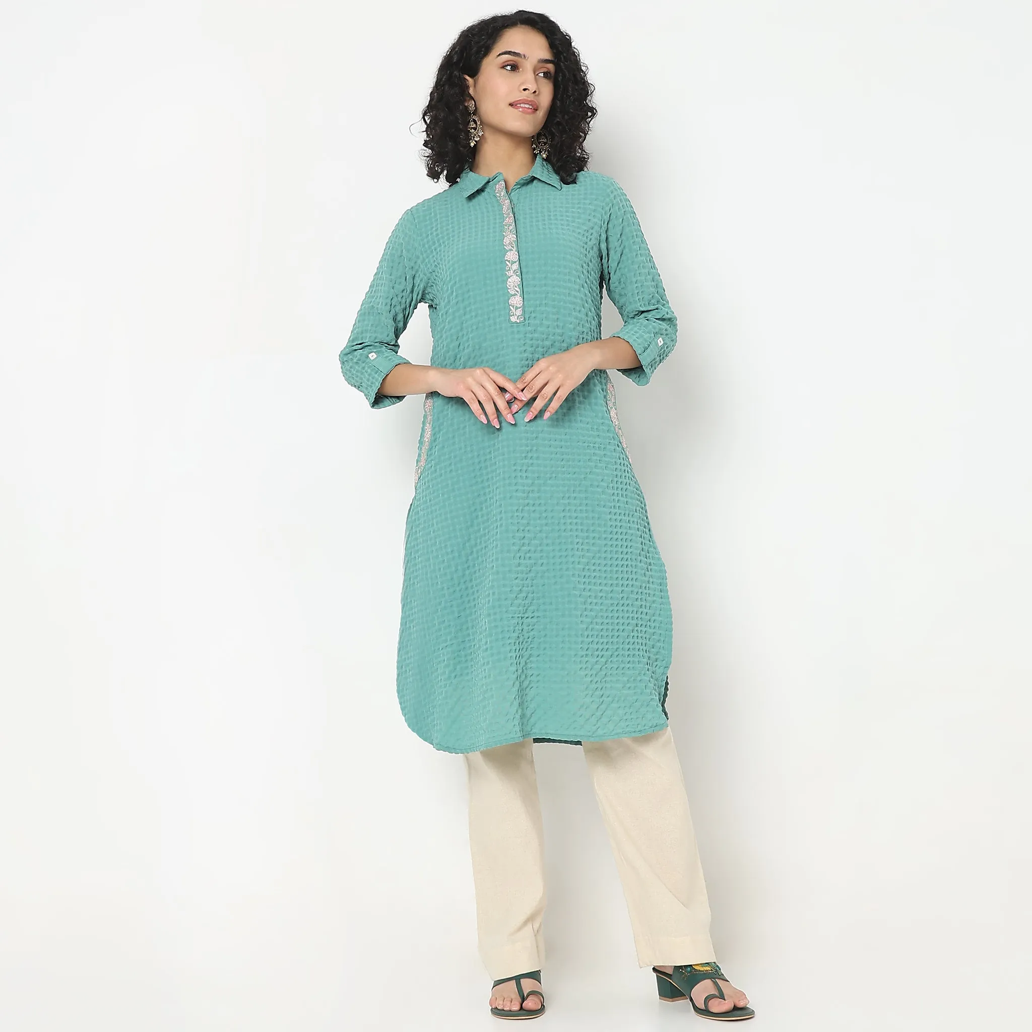 Flare Fit Structured Kurta