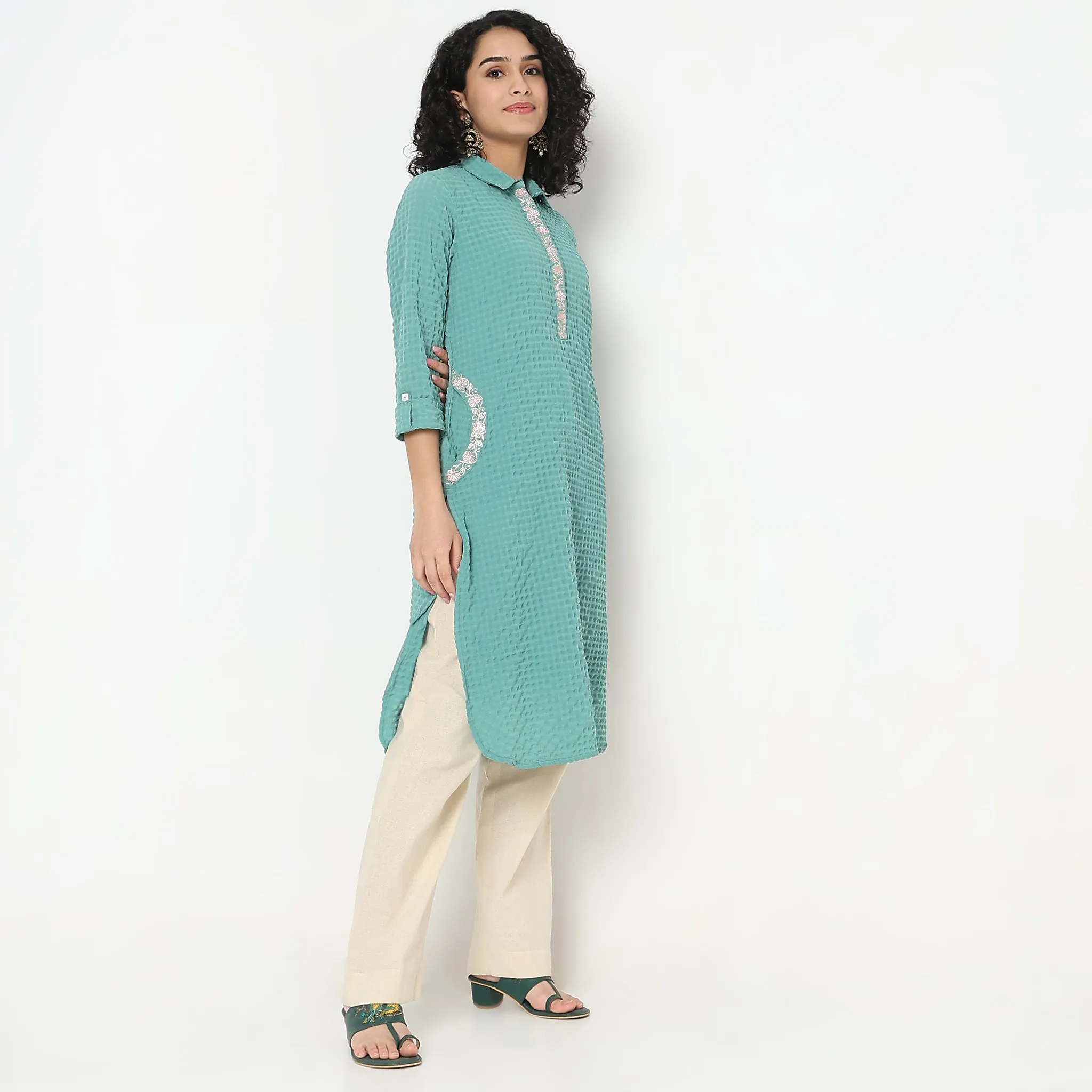 Flare Fit Structured Kurta