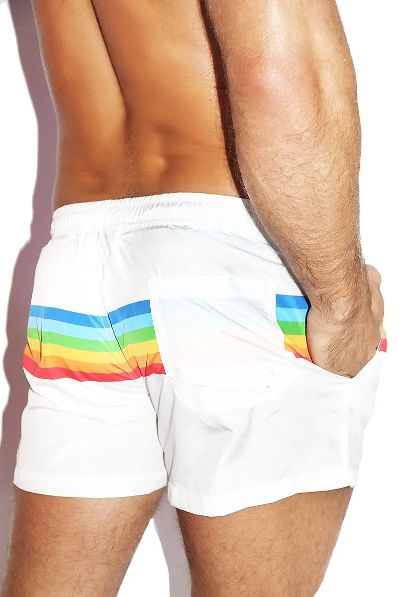 Gay AF Rainbow Board Shorts-White