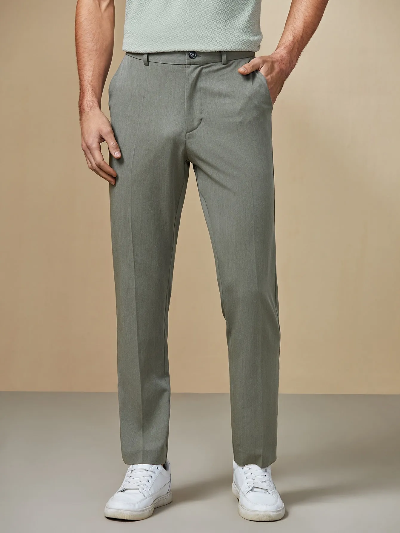 Grey Zip Fly Tailored Pants